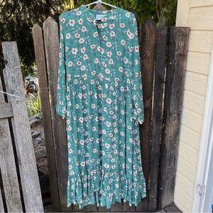 Mare Mare X Anthropologie Lynda Tiered Green Floral Maxi Dress Sz LP